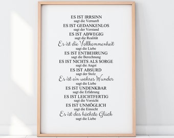 Kunstdruck Es ist LIEBE, Liebeserklärung, Bild für Paare, Liebespaar, Poesie