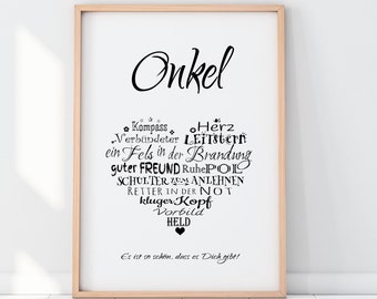 Druck ONKEL Herz, Liebe, Familie, Geschwister, Kosewort, bester Freund, Verwandter, Poster, Bild,  Individualisierung, Personalisiert