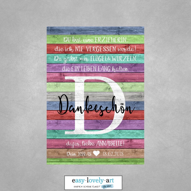 Kunstdruck ERZIEHERIN DANKE Kind BUNT - Etsy.de