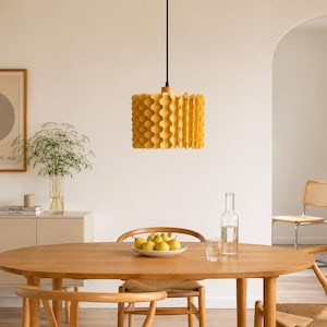 Minimalist Wooden Pendant Light – Ø 38 cm – Scandinavian-Style Hanging Lamp – Japandi Lamp for Dining Table & Living Room