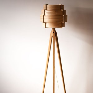 Tripod Floor Lamp Tripod Retro 60-70 Design Wood Veneer Tripod Floor Lamp veneer standard lamp