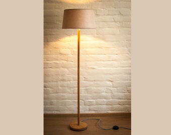 Stehlampe modern Holz Eiche Buche mit Lampenschirm Leinen Zylinder cylinder Design Floor Lamp standard lamp oak beech