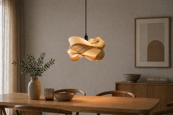 Holz Pendelleuchte Eiche | Wood Pendant Light | Scandinavian Japandi Hängeleuchte | Moderne Holzlampe
