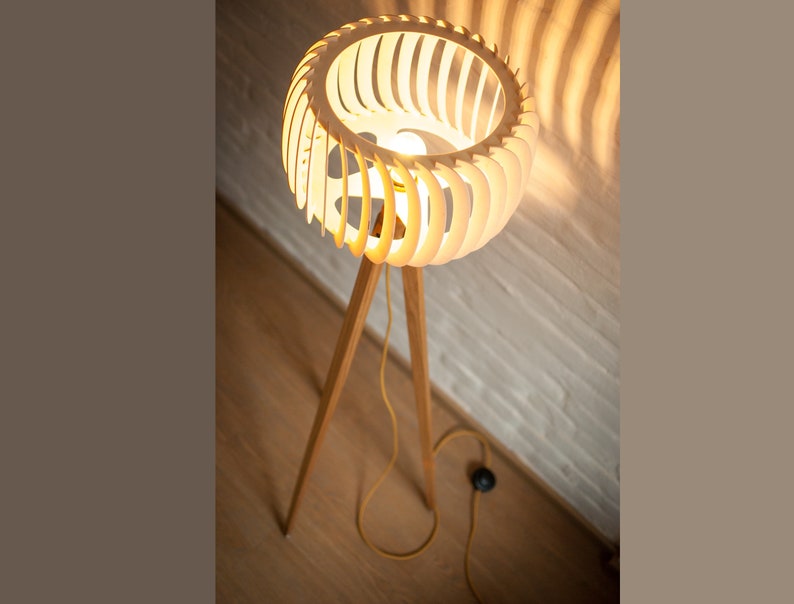 Tripod Floor Lamp Tripod Retro 60s-70s Design Wood Floor Lamp Wood image 7