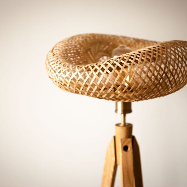 Tripod Floor Lamp Wood Bird Nest Design Rattan Tripod Floor Lamp standard lamp