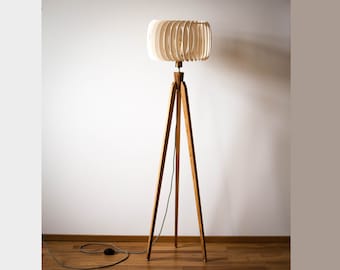 Tripod floor lamp tripod retro 60s- 70s design foliage wood floor lamp wood