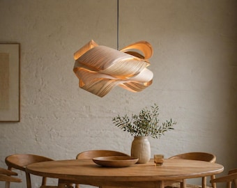 Cozy Swing oak veneer pendant lamp – Scandinavian wooden light, warm glow, Ø44/60 cm, handmade
