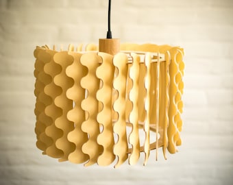 Minimalist wooden pendant light Ø38 cm – Scandinavian/Japandi lamp, warm glow, handmade