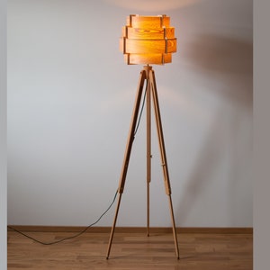 Tripod Floor Lamp Tripod Retro 60- 70s Design veneer wood