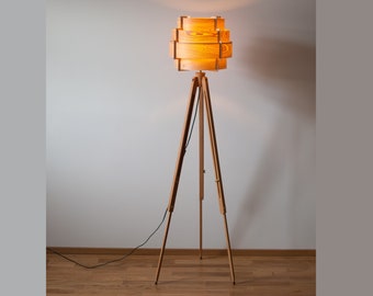 Tripod Floor Lamp Tripod Retro 60- 70s Design veneer wood