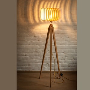 Tripod Floor Lamp Tripod Retro 60s-70s Design Wood Floor Lamp Wood image 3