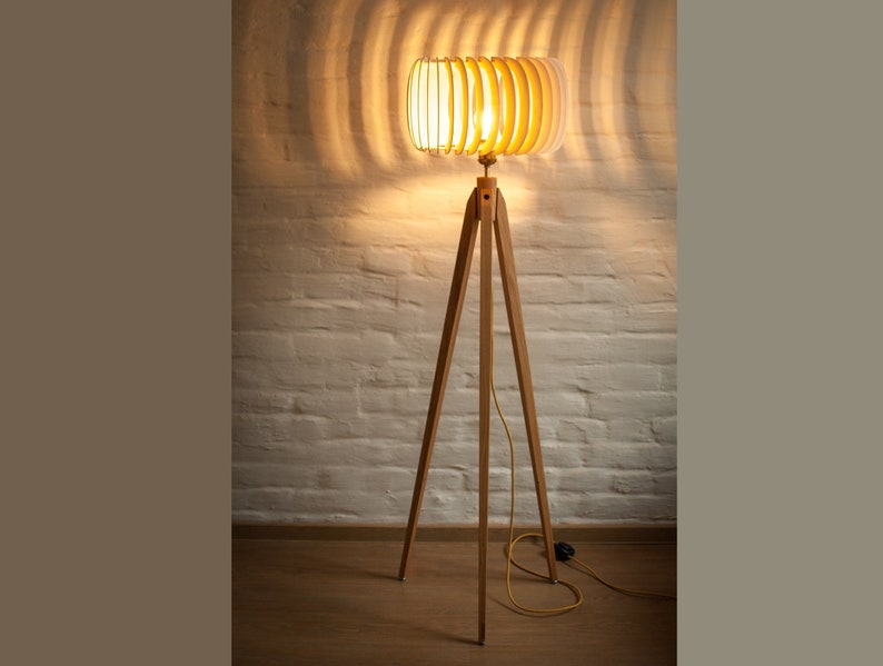 Tripod Floor Lamp Tripod Retro 60s-70s Design Wood Floor Lamp Wood image 3