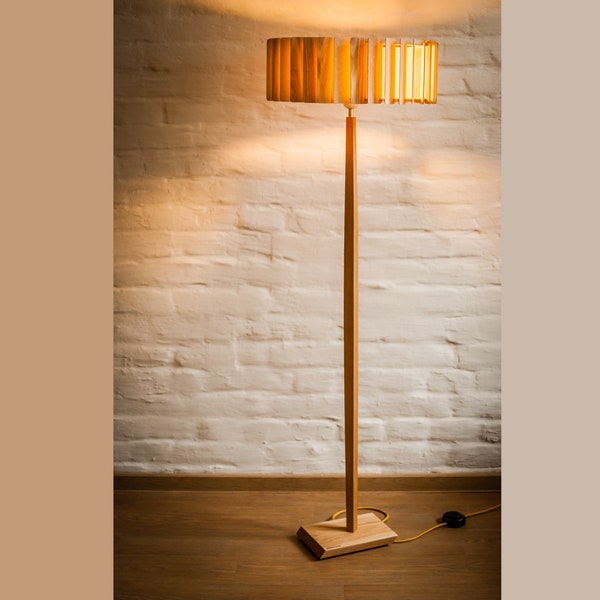 Floor Lamp Retro 60-70 Design mid century cylinder retro veneer wood
