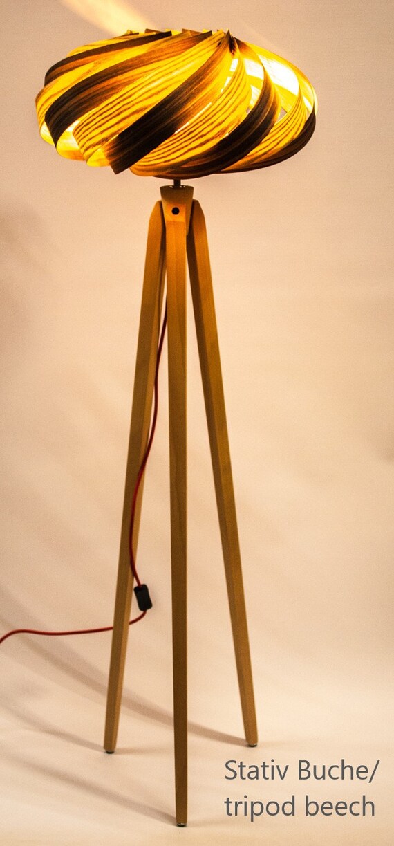 Tripod Floor Lamp Retro 60 70iger Design Wood Veneer Standard