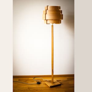 Floor Lamp Retro 60-70 Design mid century cylinder retro veneer wood