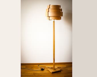 Floor Lamp Retro 60-70 Design mid century cylinder retro veneer wood