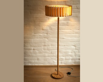 Floor Lamp Retro 60-70 Design mid century cylinder retro veneer wood oak beech textile cable