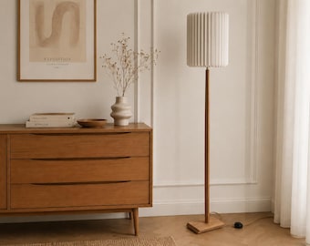 Lámpara de pie de madera estilo origami – Lámpara de pie escandinava/japonesa, casquillo E27, pantalla de papel, 148/163 cm, hecha a mano