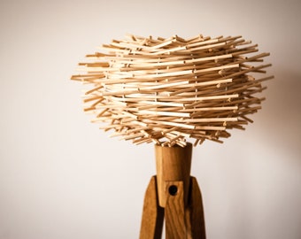 Tripod Floor Lamp Wood Bird Nest Design Rattan Tripod Floor Lamp standard lamp