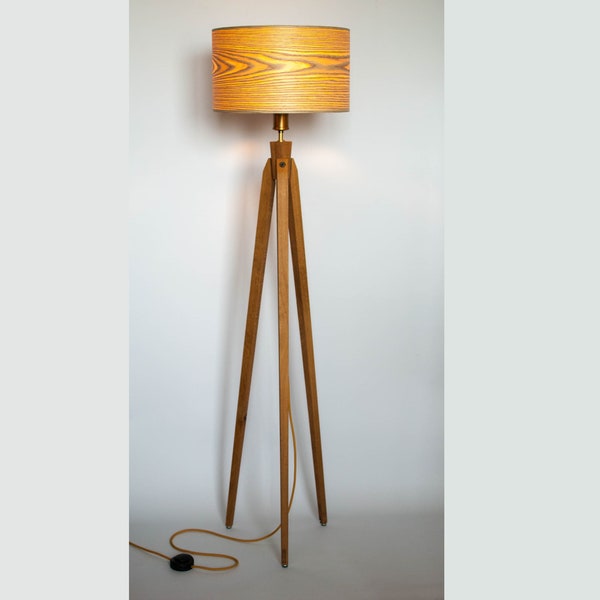 Tripod Floor Lamp Tripod Retro 60-70 Design Wood Veneer Tripod Floor Lamp veneer standard lamp