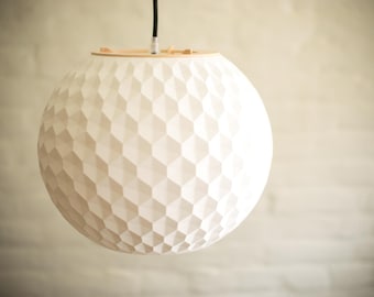 Modern pendant light Ø31 cm – 3D printed PLA lampshade, Scandinavian design, textile cable, white
