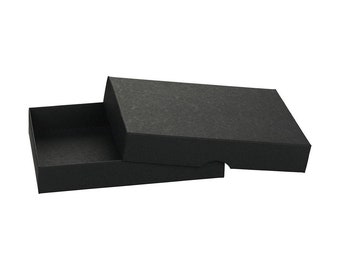 Scatola pieghevole con coperchio, 10 x 14 x 2,5 cm, nero, cartone riciclato - 10 scatole/set