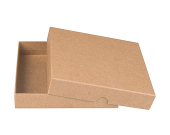 Rigid box with slip lid, 150 x 130 x 25 mm, kraft liner covered with kraft paper, brown