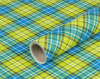 Wrapping Paper Tartan Blue-Green, Birthday Paper, Smooth - 1 Roll 0,7 x 10 m