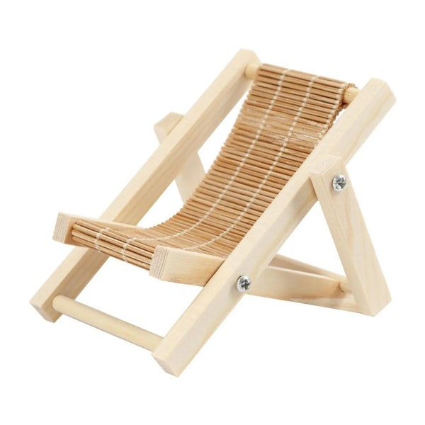 Liegestuhl aus Holz, Zubehör für Miniaturwelten und Puppenhäuser