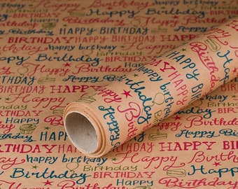 1,43 EUR/metro papel de regalo Happy Birthday, papel kraft, liso, rollo 0,70 x 10 m