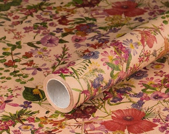 Gift wrapping paper meadow flowers, multi-coloured, kraft paper, smooth, roll 0.70 x 10 m