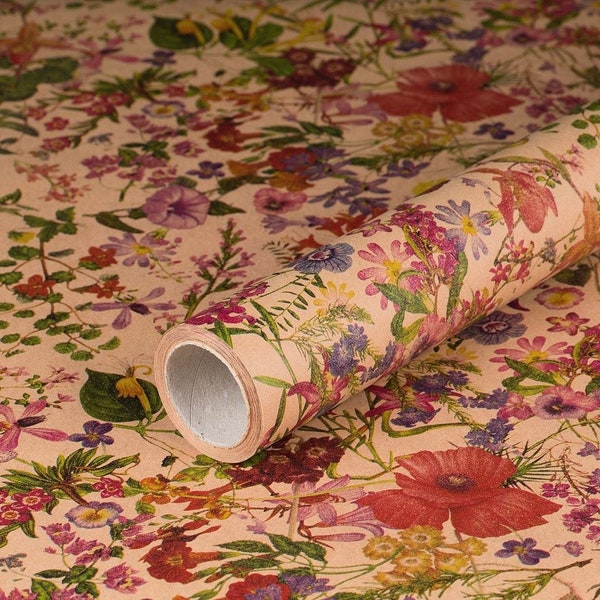 Geschenkpapier Wiesenblumen, mehrfarbig, Kraftpapier, glatt, Rolle 0,70 x 10 m (1,35 EUR/m)