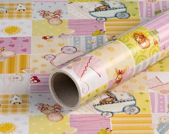 1,32 EUR/meter inpakpapier kinderwagen, pastel, verjaardagspapier, kinderverjaardag, 0,70 x 10 m