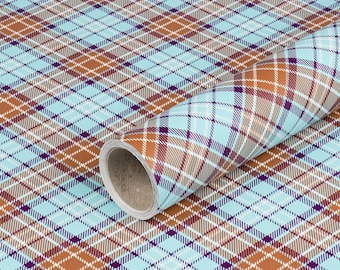 Wrapping Paper Tartan Blue-Brown, Birthday Paper, Smooth - 1 Roll 0,7 x 10 m