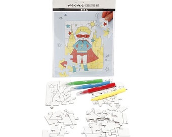 Mini creative set "Superhero", craft set for children Puzzle with 4 mini markers