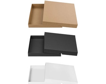 Folding box 20.5 x 20.5 x 2.5 cm, Brown, Black, White, lid, cardboard - set of 10