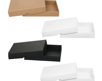Caja plegable 10 x 14 x 2,5 cm, tapa, marrón, negro, blanco, cartón kraft - juego de 10