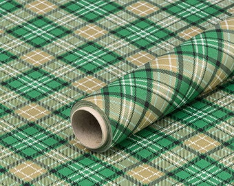 Christmas paper tartan green and yellow, gift wrapping paper, smooth, roll 0.7 x 10 m