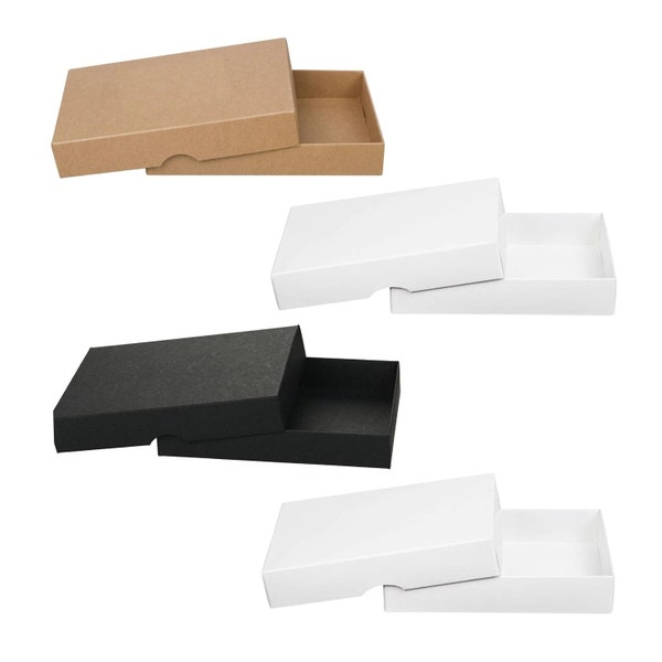 Boîte pliante 10 x 14 x 2,5 cm, couvercle, marron, noir, blanc, carton kraft - lot de 10
