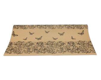 10 x Wrapping Paper "floral", ribbed, brown, 50 x 70, Kraft paper