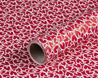 Gift wrapping paper red with white hearts, smooth, 0.7 x 10 m