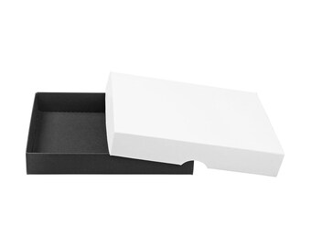 Folding box 11.5 x 15.5 x 2.5 cm, black and white, with lid, jade kraft cardboard - 10 boxes/set