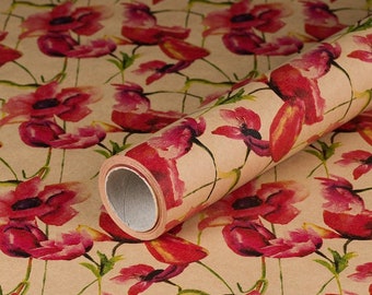 Gift wrapping paper Poppy, kraft paper, smooth - 1 roll 0.70 x 10 m