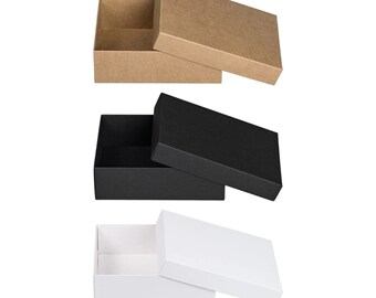 Caja plegable 11,5 x 15,5 x 5 cm, marrón, negro, blanco, con tapa, cartón - juego de 10