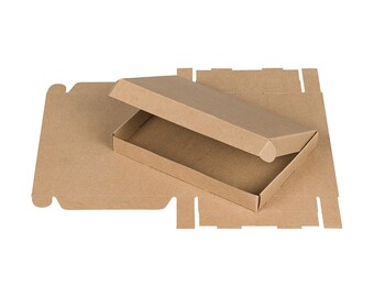 Box withhinged lid 136 x 196 mm, jade kraft cardboard, brown, 25 mm high