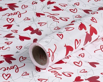 1,29 EUR/meter inpakpapier liefdeshartjes, rood en wit, verjaardagspapier, 0,70 x 10 m