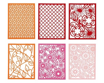 Karton mit ausgestanztem Spitzenmuster, A6,  24 Blatt, Rot, Orange, Pink, Rosa