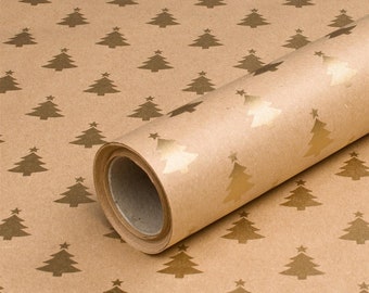 Christmas paper Golden fir gift wrapping paper, kraft paper, smooth - roll 0,7 x 10 m (1.33 EUR/m)