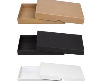 Folding box 15,5 x 23,5 x 2,5 cm, Brown, Black, White, with lid, cardboard - 10 boxes/set