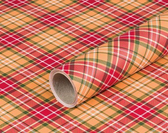 1,38 EUR/meter inpakpapier tartan rood en oranje, verjaardagspapier, 0,70 x 10 m